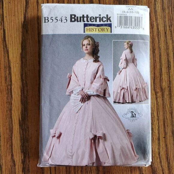 00s Butterick Pattern B5543 Uncut Civil War Southern Bell Dress 6 8 10 12 - Picture 2 of 3